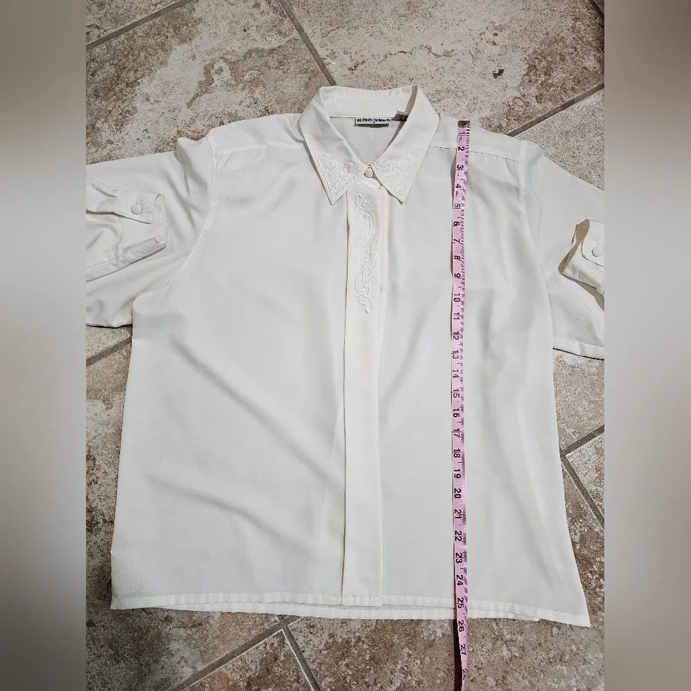 Alfred Dunner Women 16 Blouse White Embroidered Collared Vintage 80s Classic - Picture 7 of 8